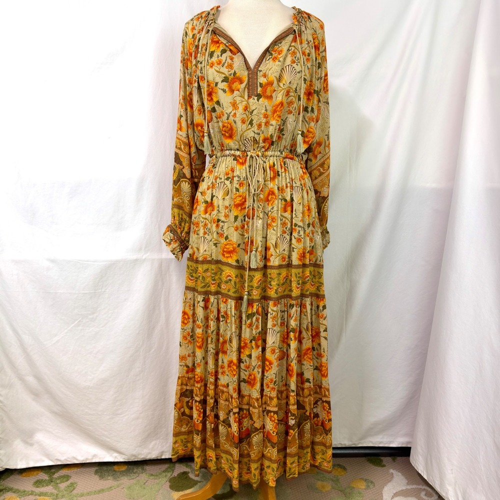 Spell & The Gypsy Collective Sand Seashell Gown Mermaid Tiered Maxi Dress L Boho